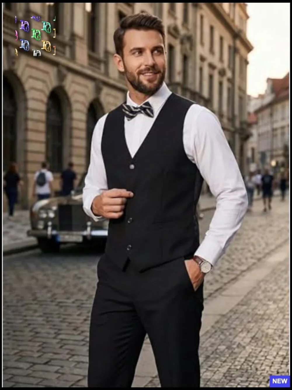 Slim Fit Formal Suit Vest Pants Set Business Wedding Prom Elegant Classic
